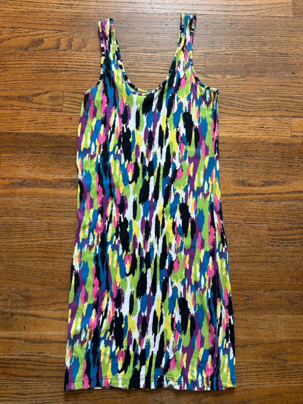 80s Stretch Tank Dress With Vibrant Multicolored Print